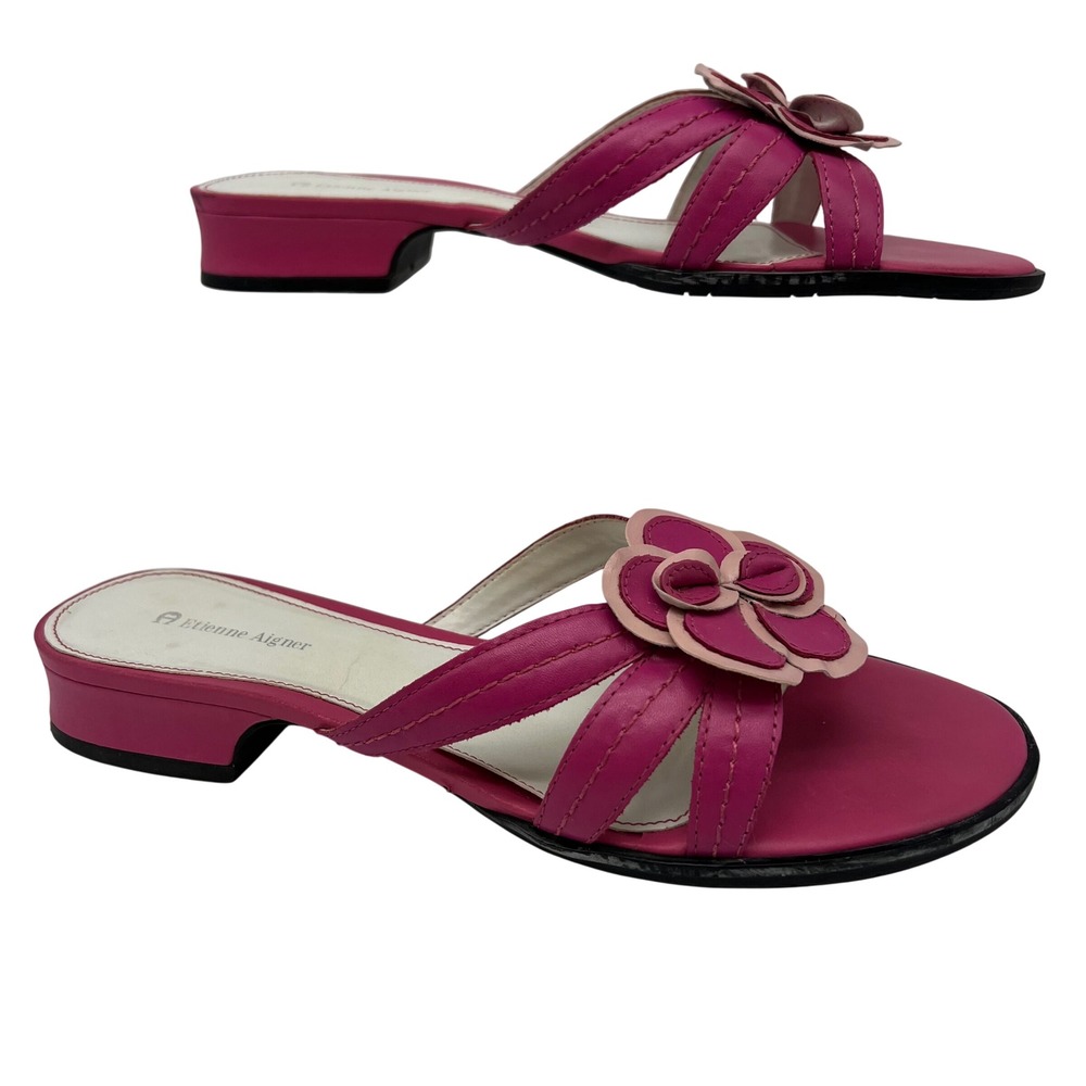 VTG Etienne Aigner E-Landau Slide Sandals 9M Hot Pink Petal Pink Vienna Rosette